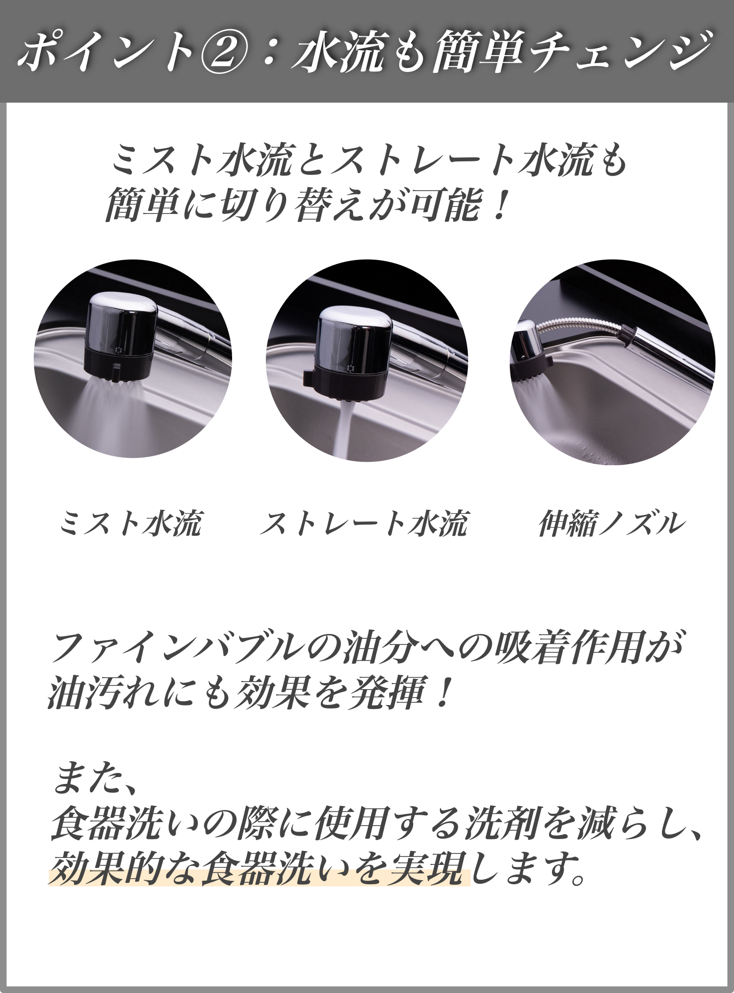 水流も簡単チェンジ